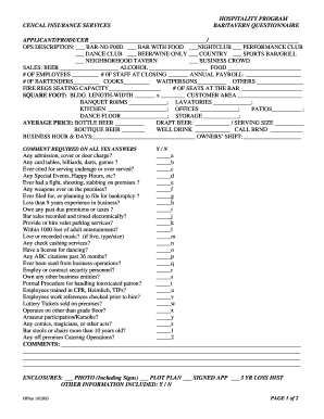 Bar Tavern Insurance Application