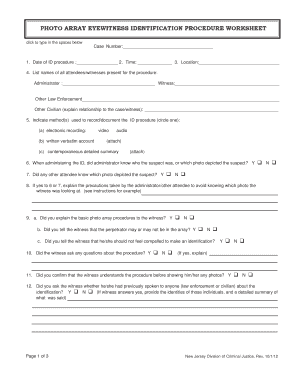 New Jersey Photo Array Eyewitness Identification Worksheet