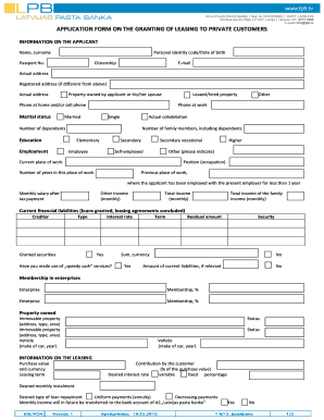 Leasing Application Form for Private Customers