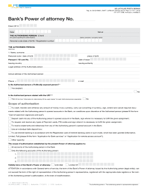 Latvian Bank Power of Attorney