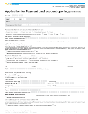 Application for Payment Card Account Opening
