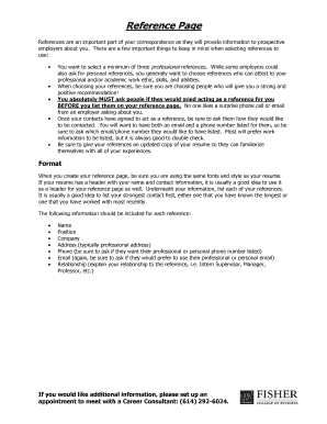 Professional Reference Page