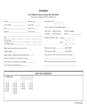 Early Childhood Environment Rating Scale Scoresheet