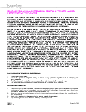 Medical Professional Liability Insurance Policy Application