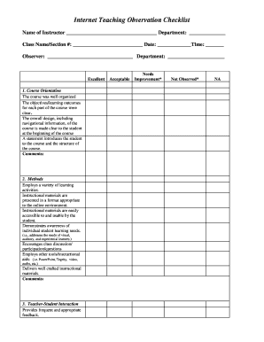 Internet Teaching Observation Checklist