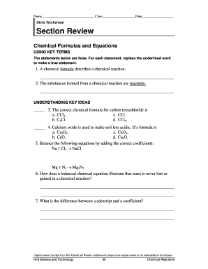 Chemical Formulas and Equations Worksheet