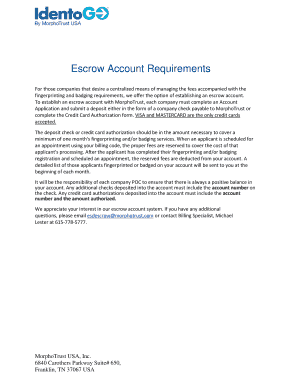 MorphoTrust Escrow Account Application