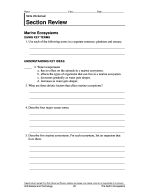 Marine Ecosystems Worksheet