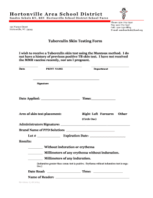 Tuberculin Skin Test Form