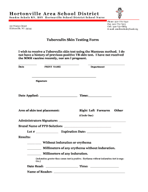 Tuberculin Skin Test Form
