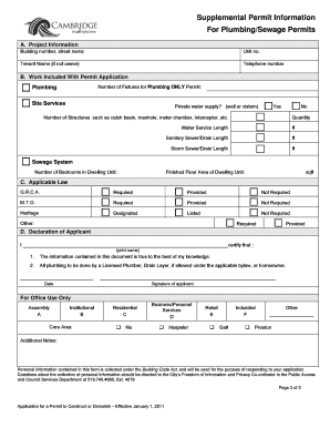 Plumbing Sewage Permit Application
