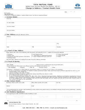 Tata Mutual Fund Address Change Form