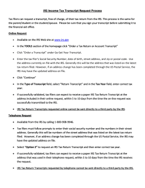 IRS Income Tax Transcript Request Process