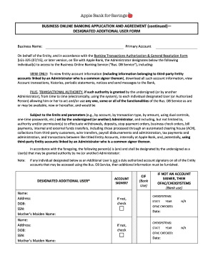 Business Online Banking Additional User Form