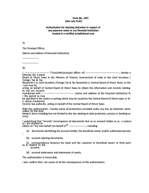 Form 10FC Authorisation for Tax Deduction