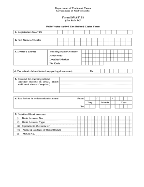 Delhi Value Added Tax Refund Claim Form