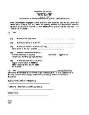 Delhi VAT PAN Declaration Form