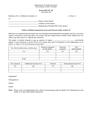 Delhi VAT Default Assessment Notice