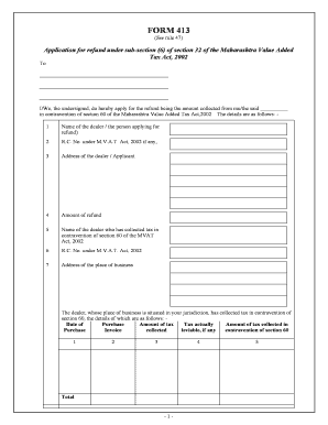 Maharashtra VAT Refund Application Form 413