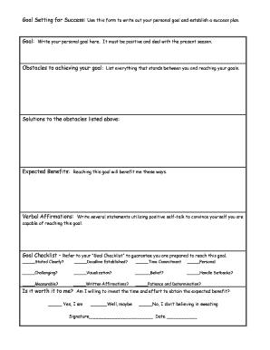 Goal Setting for Success Form