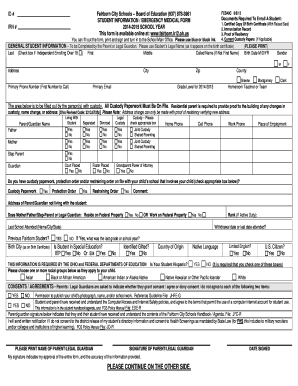 Student Information Emergency Medical Form