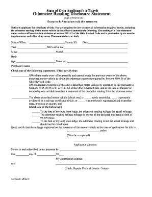 Ohio Odometer Disclosure Affidavit