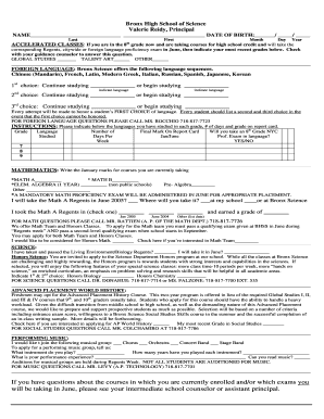 Bronx High School of Science Application Form