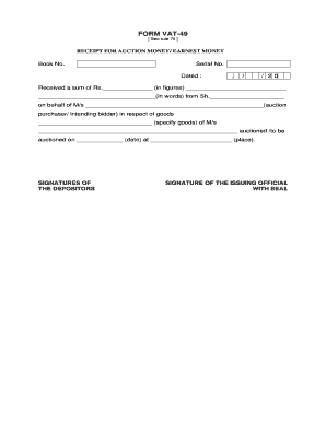 Receipt for Auction Money