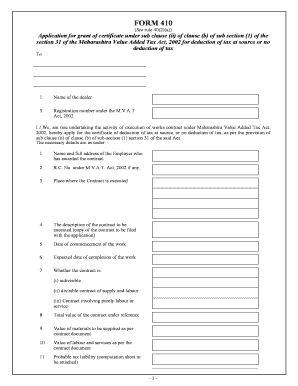 Form 410 for Tax Deduction Certificate