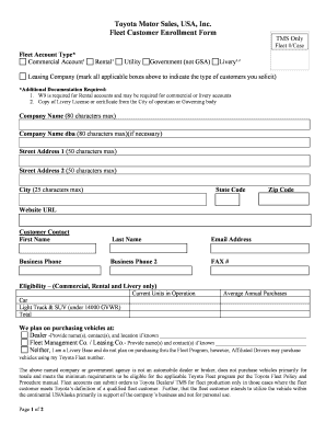 Toyota Fleet Customer Enrollment Form
