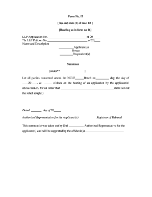 LLP Application Summons Form 17
