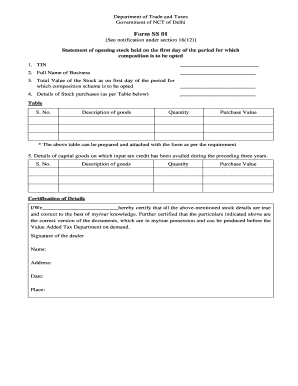 Delhi Composition Scheme Opening Stock Statement