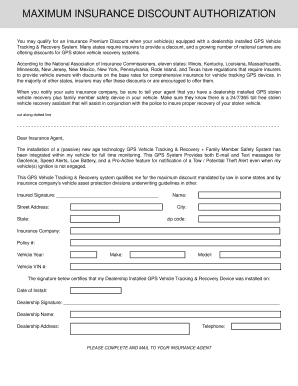 Insurance Discount Authorization Form