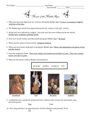 Middle Ages Music Worksheet