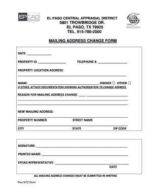 El Paso Central Appraisal District Mailing Address Change Form