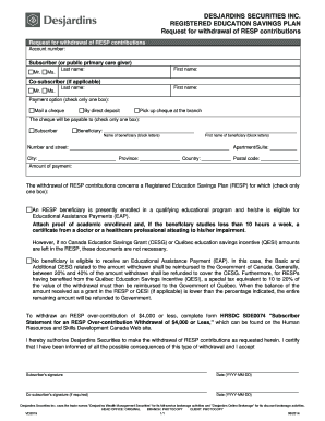 RESP Contribution Withdrawal Request
