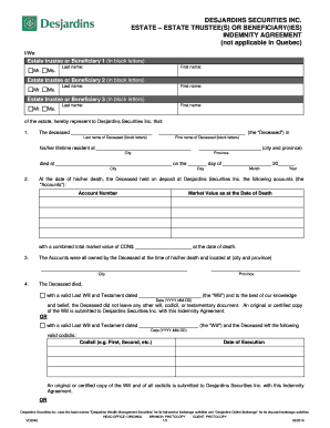 Desjardins Securities Inc. Estate Indemnity Agreement