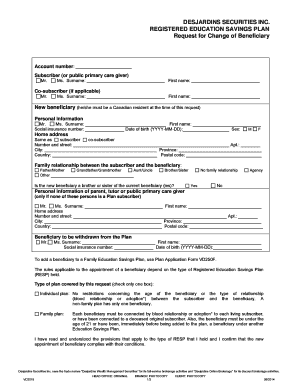 Desjardins RESP Beneficiary Change Request