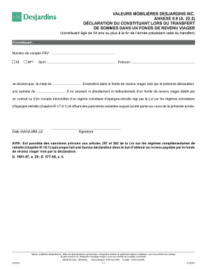 Déclaration du constituant lors du transfert de sommes dans un fonds de revenu viager