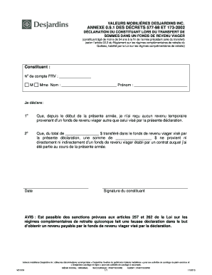 Déclaration du constituant lors du transfert de sommes dans un fonds de revenu viager
