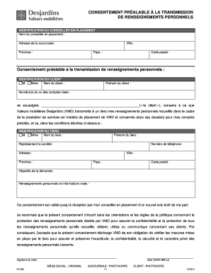 CONSENTEMENT PRÉALABLE À LA TRANSMISSION DE RENSEIGNEMENTS PERSONNELS