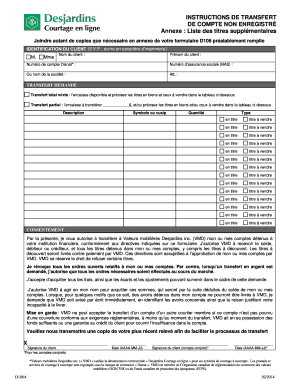 Instructions de transfert de compte non enregistré