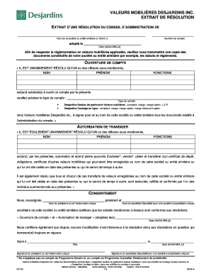 Extrait de résolution pour l'ouverture de compte