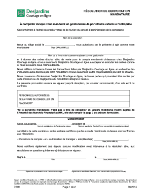 RÉSOLUTION DE CORPORATION MANDATAIRE