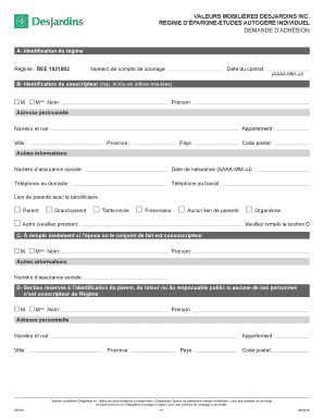 Demande d’adhésion au régime d’épargne-études autogéré individuel de Valeurs mobilières Desjardins inc.
