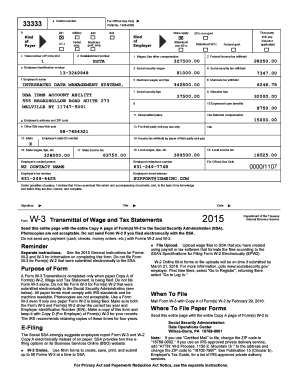 Form W-3 Transmittal of Wage and Tax Statements