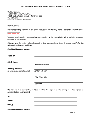 Repurchase Account Joint Payee Request Form