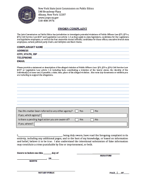 New York Sworn Complaint Form