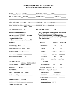 International Hot Rod Association Technical Information Form