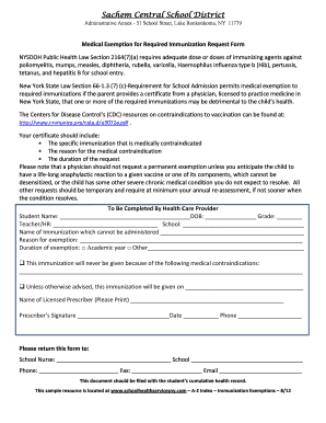 New York Medical Exemption for Required Immunization Request Form